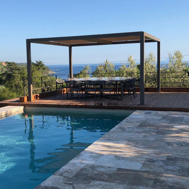 Pool in a shaded travertine